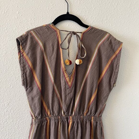 THML Women's Dress Size Small Brown Embroidered V-Neck Sleeveless Cotton Boho - Picture 10 of 16